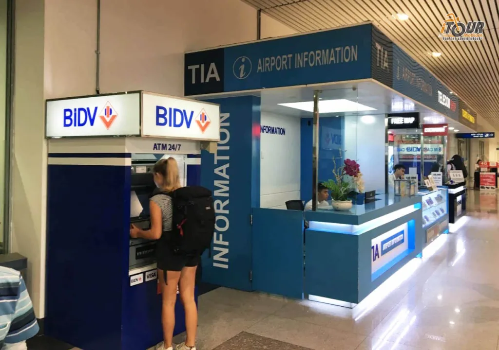 Vietcombank ATMs beside a coffee shop