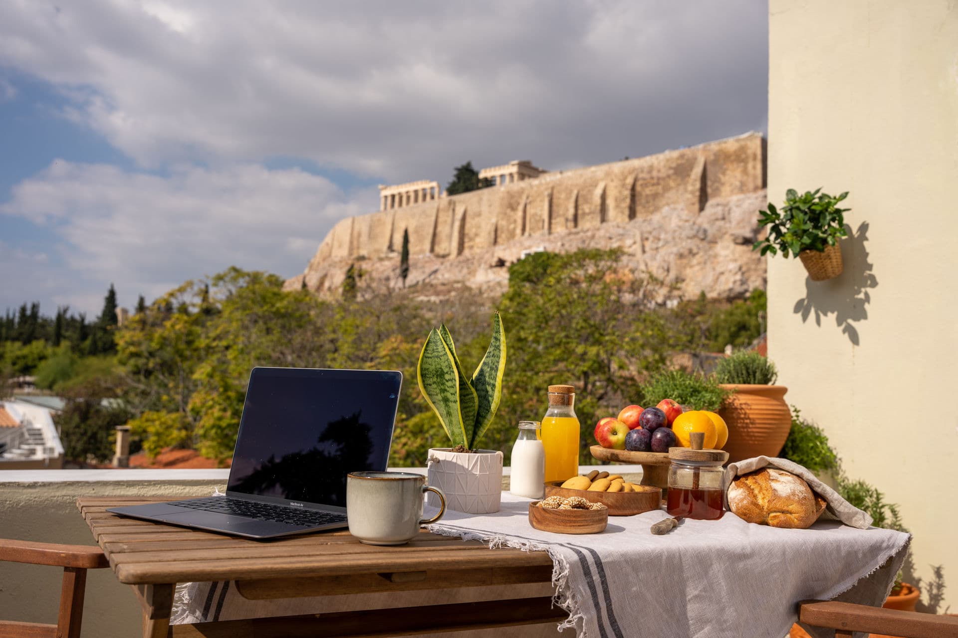 Athens rooftops and warm evening light