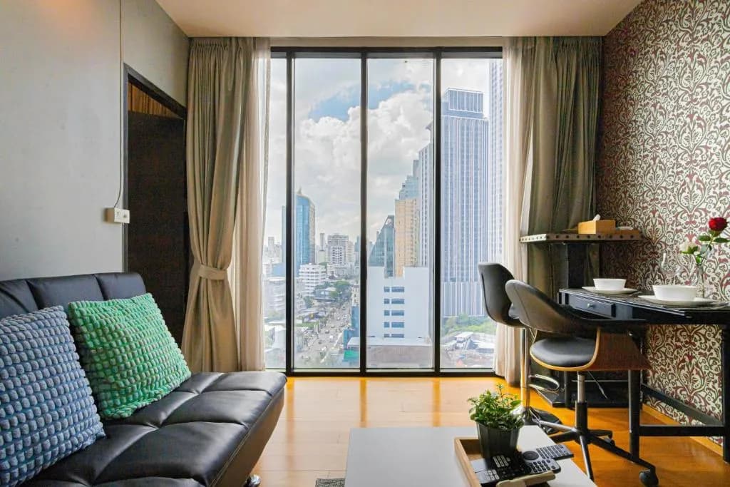 Furnished Bangkok condo with city skyline view