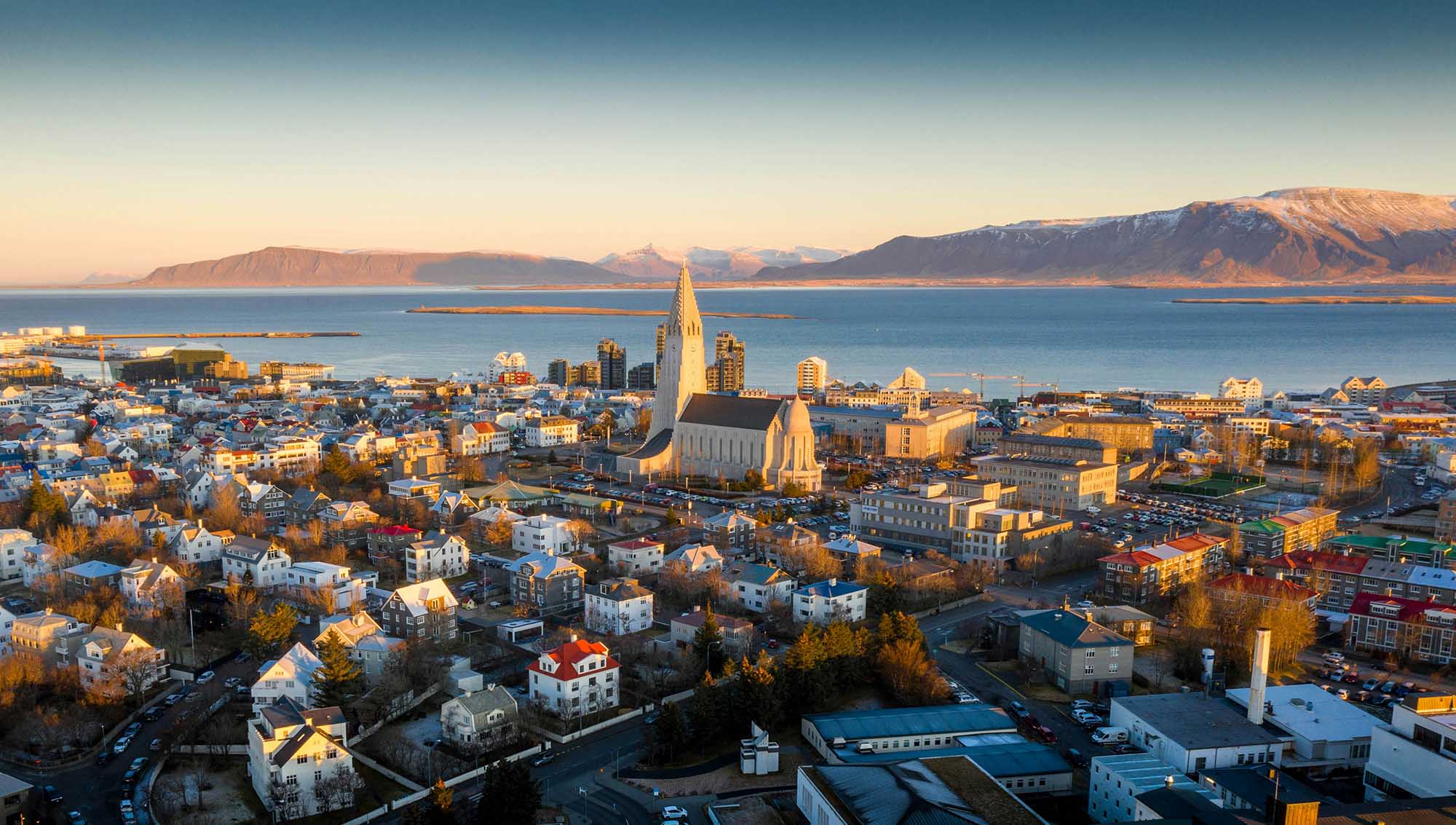 Reykjavik rooftops and open sky