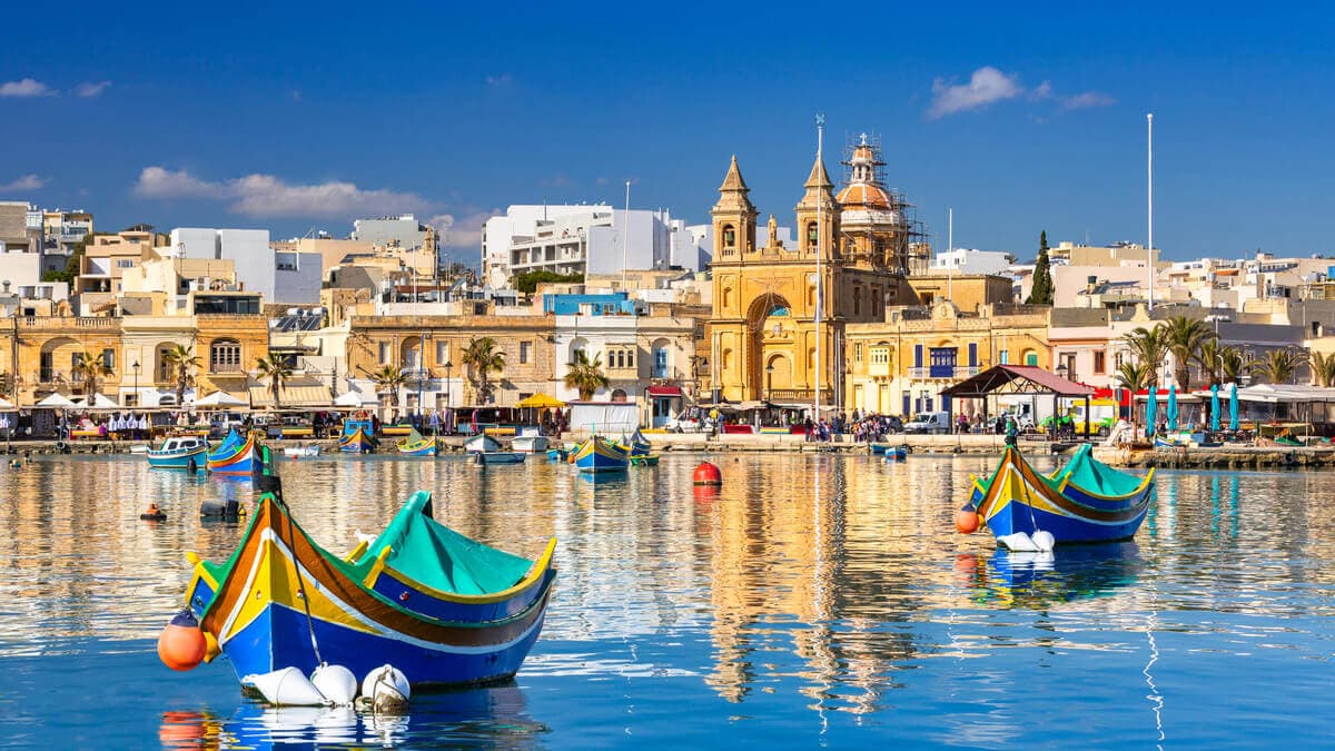 Malta harbour and limestone buildings