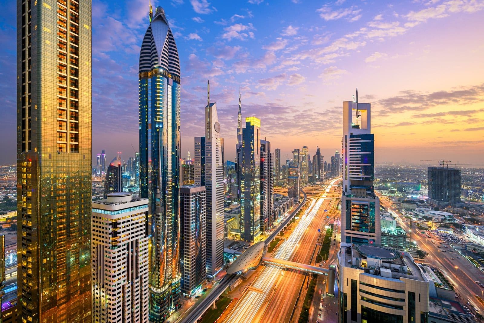 Dubai marina towers under blue sky